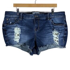 Torrid Lace Distressed Frayed Hem Denim Shorts Dark Wash Boho Edgy Size 18
